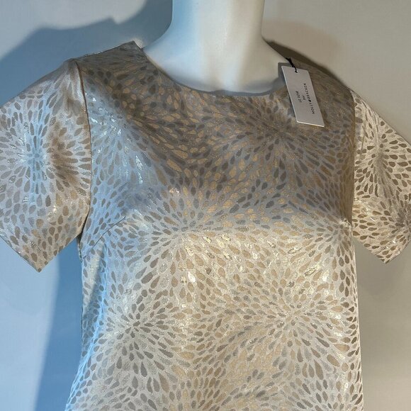 Molly Bracken Le Soir SZ S Cream & Pale Gold metallic shift dress formal mod 60s - Picture 6 of 14